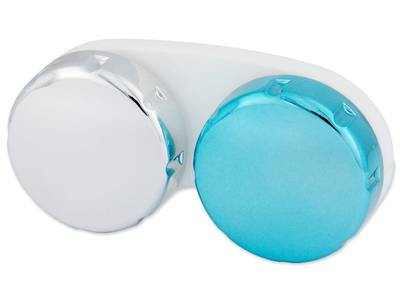 Contact lens case with mirrored finish – blue/silver